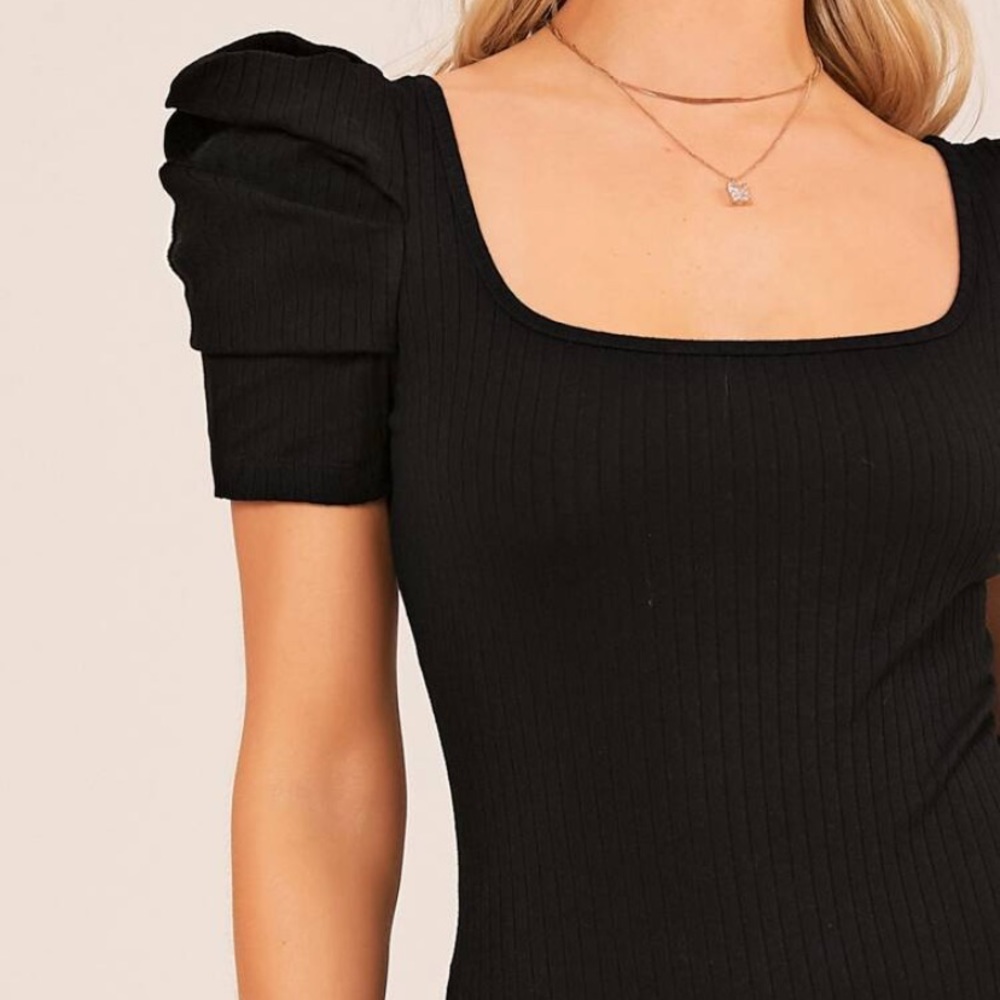 Ribbed puff sleeve bodysuit - Picture 3 of 4